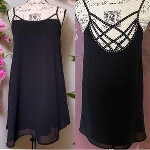Forever 21 Babydoll Cutout Chiffon Camisole Style Black Mini Dress ~ Size XS